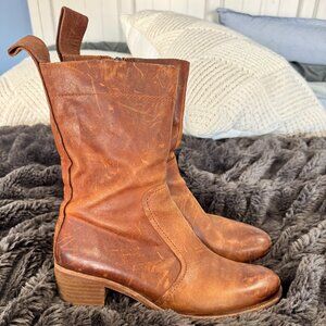 Kork-Ease Brown Whiskey Leather Mid-Calf Boots Size 7 | Zip Up | Distressed